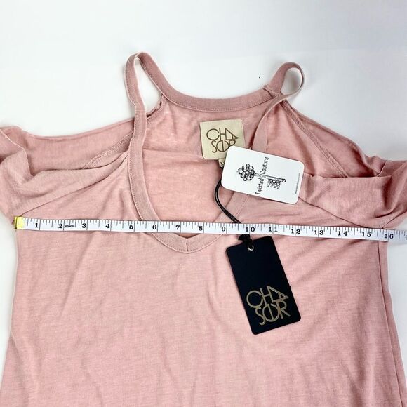 Chaser cold shoulder distressed bell sleeve rose pink top shirt XS - Picture 10 of 12